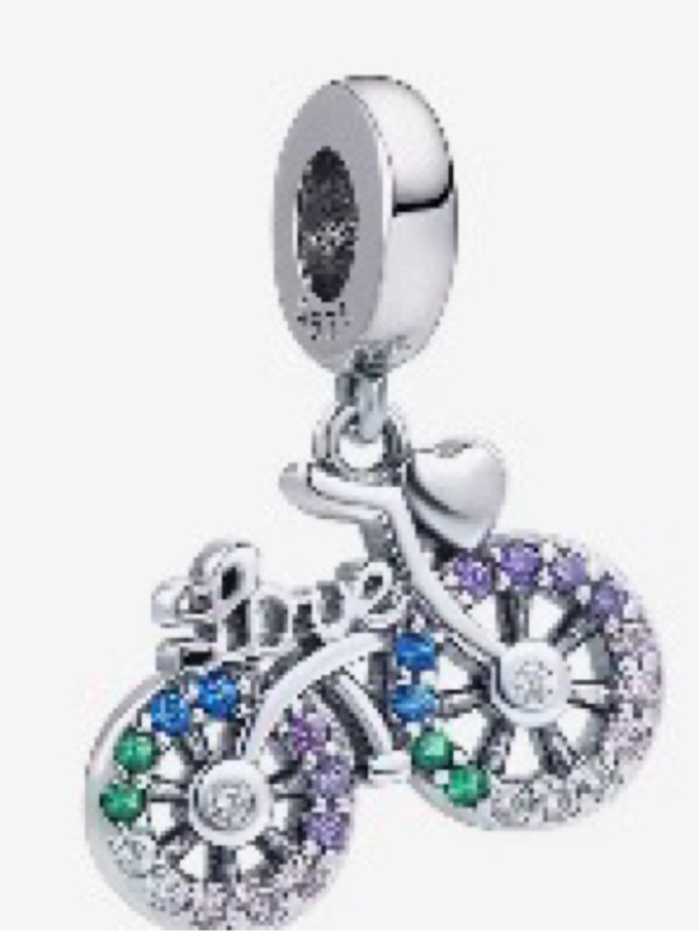 Sterling Silver 'Love' Bicycle Charm with Multicolor Stones